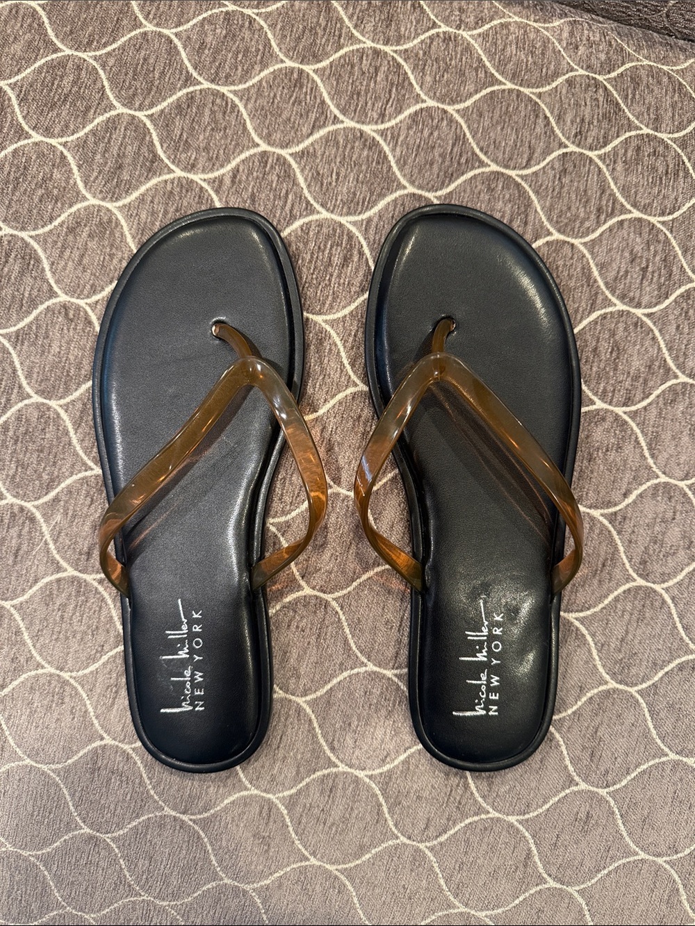 Nicole Miller Black Sandals with Brown Translucent Straps